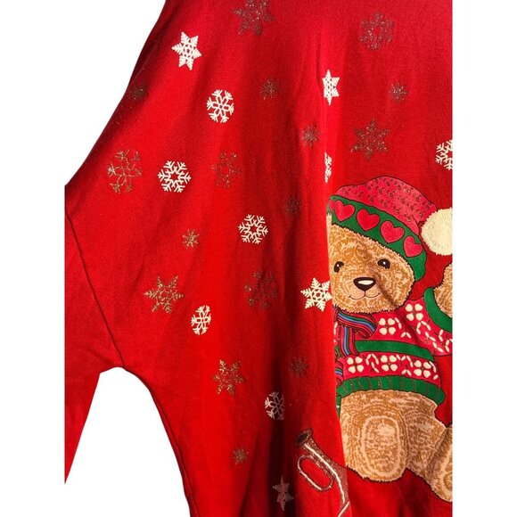 VTG 90s Nutcracker Teddy Bear Christmas Sweatshirt Women’s 20W/40 Red Snowflakes - Picture 3 of 9
